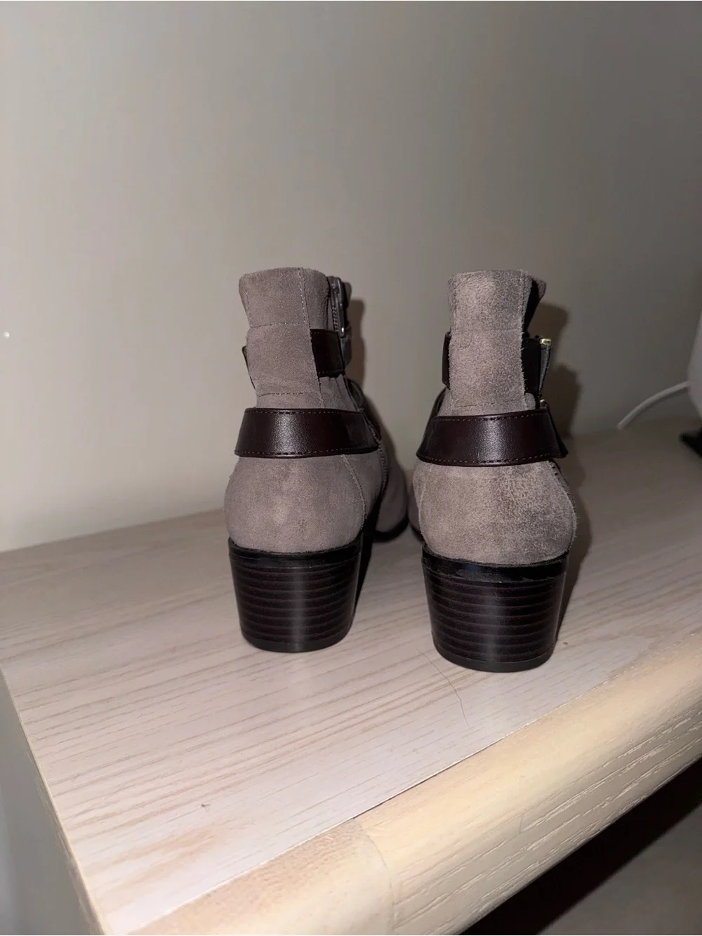 Vionic Tan Suede Ankle Boots with Dark Brown Straps